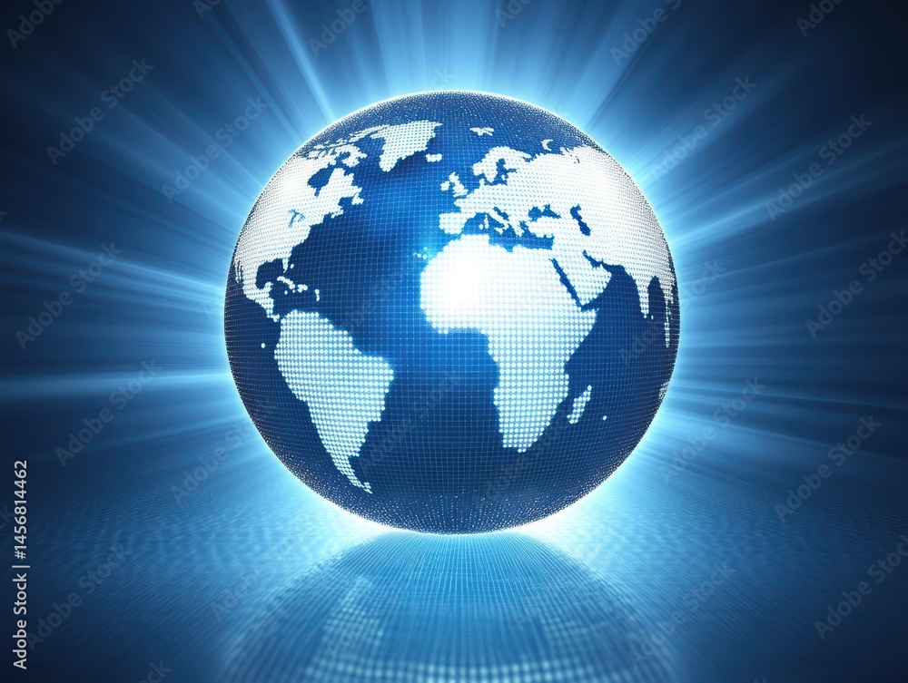 Digital Globe with Light Rays and Reflection on Surface for Global Communication Concept Digital Globe with Light Rays and Reflection on Surface for Global Communication Concept