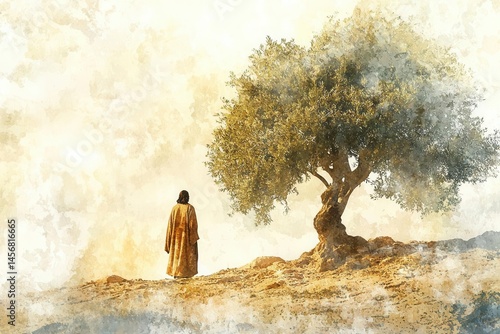 Jesus Fig Tree Biblical Illustration Watercolor Faith Lessons BG