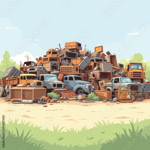 Vsai junkyard forming a large pile of scrap metal and abandoned cars