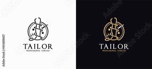 Vector logo design with needle and thread icon forming a stylish tailor brand