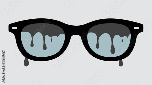 Broken Glasses A pair of glasses stained with ink or dirt symbolizing the distortion of perception caused by fake news and misleading information.