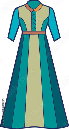 A stylish vector art illustration of a flowing maxi dress, showcasing elegant design, vibrant colors, and perfect for fashion-themed projects.
