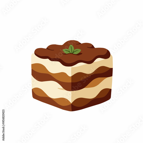 A delicious tiramisu treat featuring a rich chocolatey top and fresh mint leaves