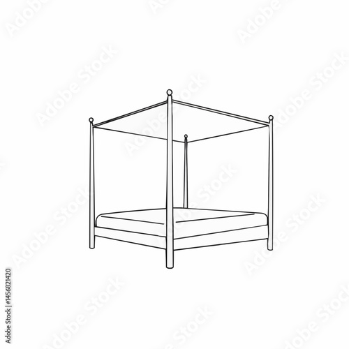Minimalist line drawing of a canopy, simple frame with ball finials, clean design