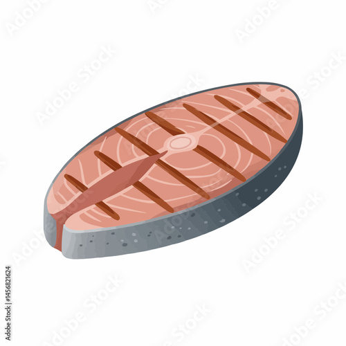 Animated illustration of a Salmon steak cut on an off white surface