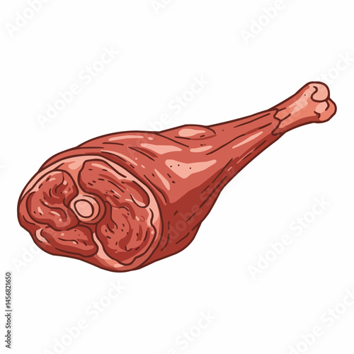 Cartoon style ham leg, detailed shading and colors, presented in the bottom right