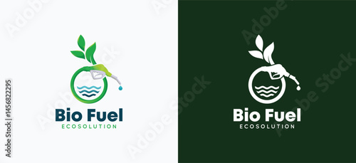 Vector logo design of bio fuel with natural green leaf and nozzle forming a circle