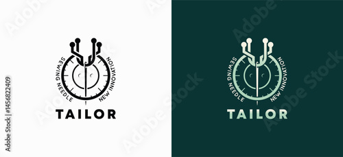 Vector logo design template for tailors featuring a needle innovation technology icon