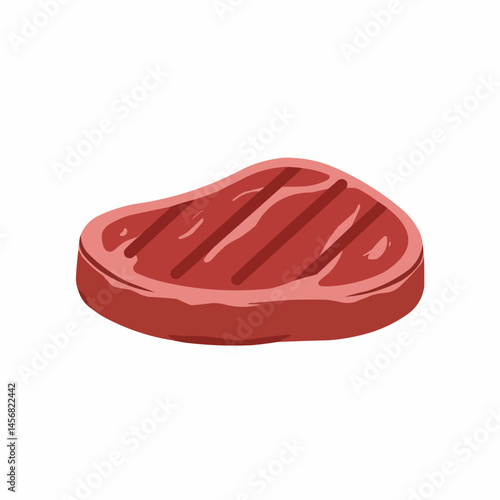Grilled meat cut with grill marks over white background. Cartoon style illustration