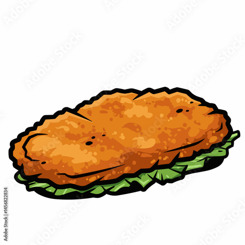 Part of browned flatbread with rough black outline on a white background