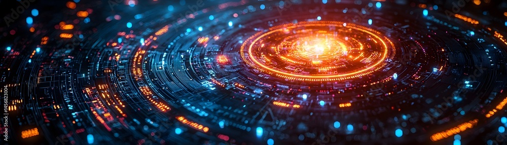 Obraz premium Glowing Circular Interface with Interactive Holographic Icons