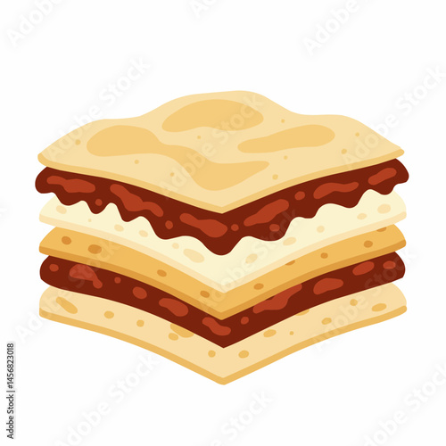 Cartoon-style illustration of a delicious piece of layered lasagna