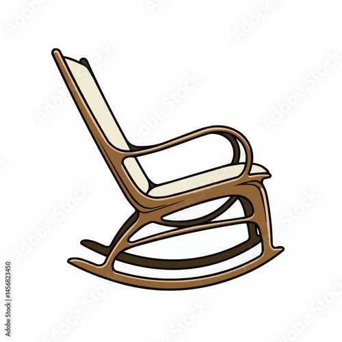 Chair detailed in cartoon style with brown frame and light padding, on white background