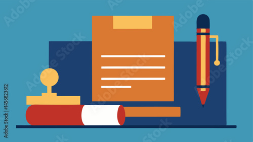 Judicial Process Documents A closeup illustration showing legal documents and a pen on the judges bench as they prepare to deliver the sentence.