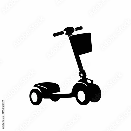 A close view of a black scooter handlebar and front basket