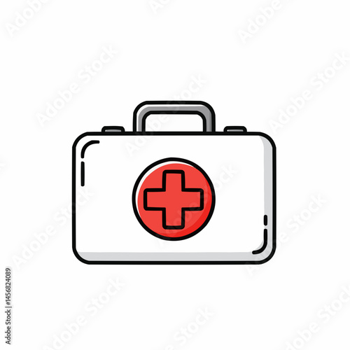Illustrated medical kit, clean design, with a handle and a red cross emblem