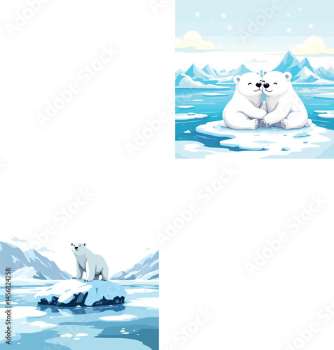 Vsai polar bears sitting on melting ice floe in arctic ocean