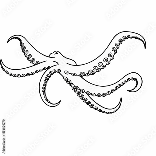A black and white image of an octopus with visible tentacles and circular shapes
