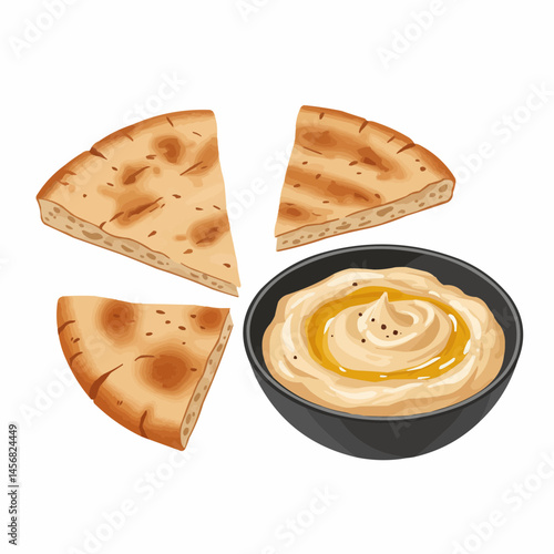 Flatbread wedges and a dish filled with a creamy sauce
