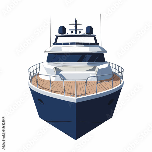 Close up of a yacht. The hull and superstructure are visible