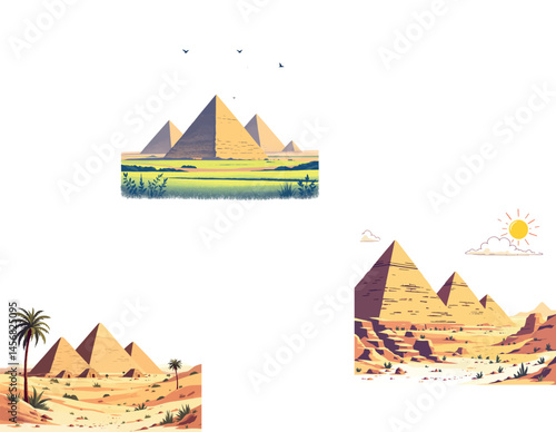 Vsai giza pyramids rising from desert sands in different lighting conditions