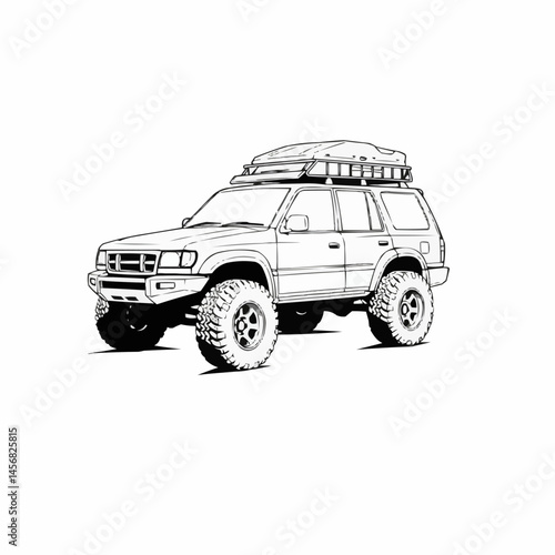 Outline of an off-road vehicle with a rooftop carrier, prepared for adventure