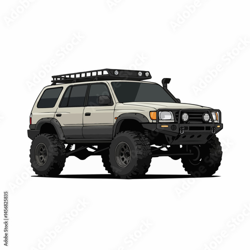 An off-road vehicle with a snorkel & roof rack is ready for adventure!