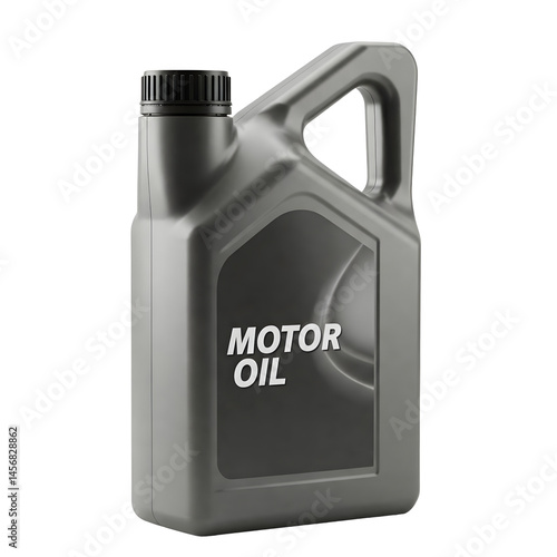 Dark gray plastic bottle of motor oil on transparent background