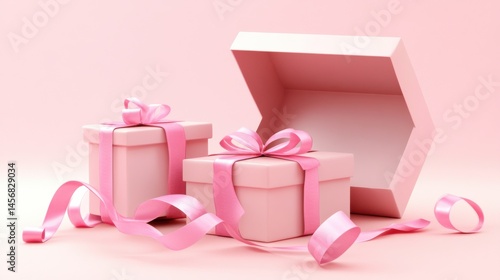  A pink-themed image with gifts and floating hearts.