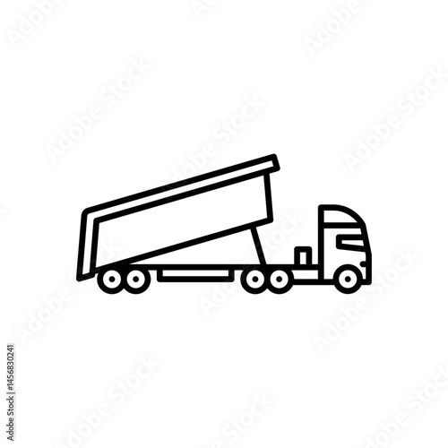 dump truck with trailer outline icon. dump truck black line illustration.