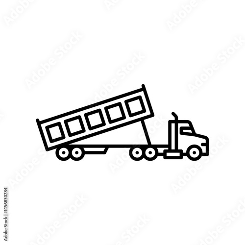 dump truck with trailer outline icon. dump truck black line illustration.