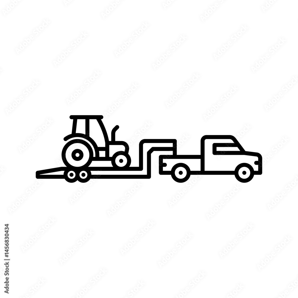 truck with gooseneck trailer outline icon. pick up truck load tractor black line illustration. truck with gooseneck trailer outline icon. pick up truck load tractor black line illustration.