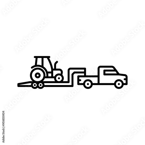 truck with gooseneck trailer outline icon. pick up truck load tractor black line illustration.