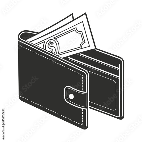 wallet silhouette vector art illustration, Money in a wallet vector graphic
