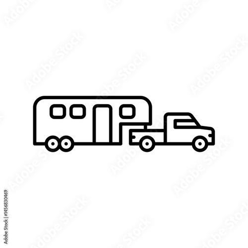 truck with horse trailer outline icon. horse trailer black line illustration.
