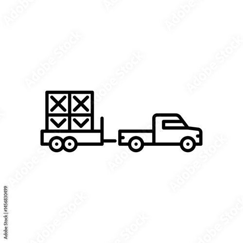 truck with equipment trailer outline icon. equipment trailer black line illustration.