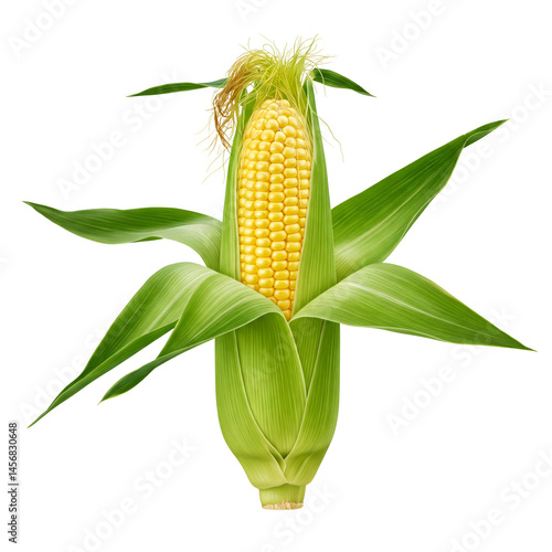Foto Raw corn with green husk and silk on transparent background, ideal for farm-to-t