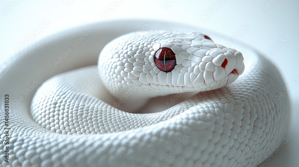 Fototapeta premium Albino snake coiled with white background.