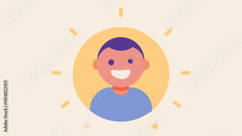 Engaging Smile An illustration of a person with a big warm smile radiating positivity surrounded by a soft glow. This symbolizes warmth and approachability.