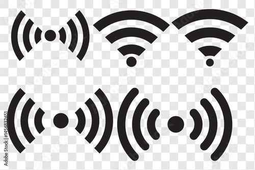Wifi wireless internet signal flat black icon isolated on transparent background, wi-fi symbol for apps,smartphone,ui,and websites