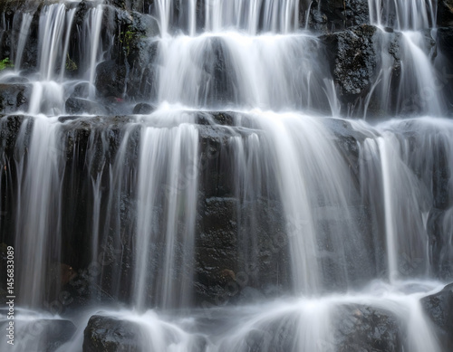 Close Up Waterfall Cascade Over Rocks