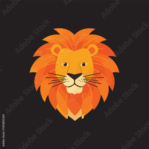 A cute cartoon lion head vector illustration shows a wild feline animal with a heart symbol