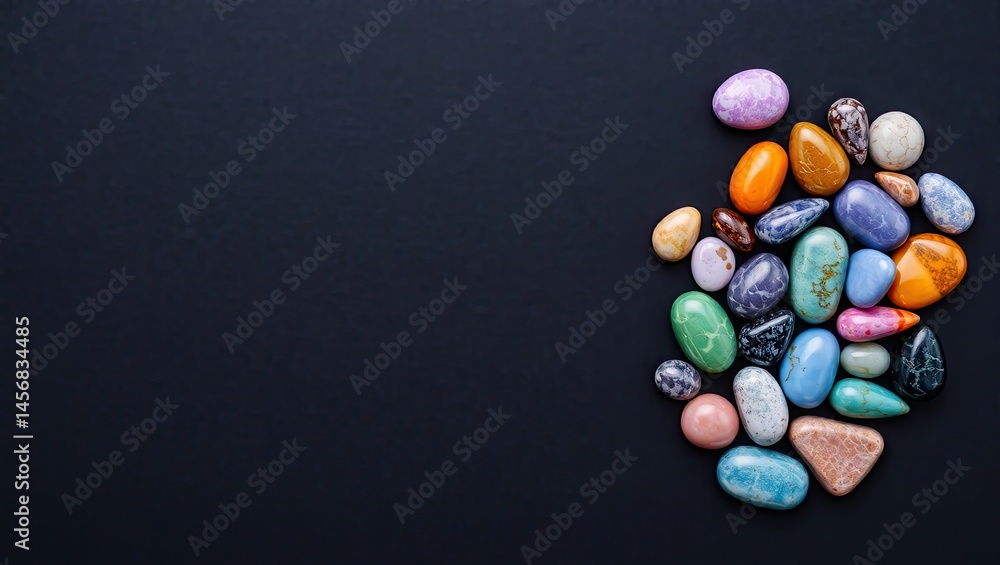 Obraz premium Colorful polished stones scattered on dark background