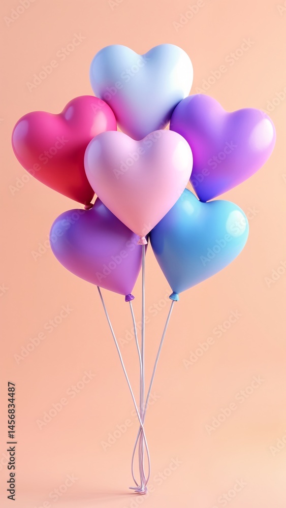 A bunch of heart shaped balloons on a pink background. A bunch of heart shaped balloons on a pink background.