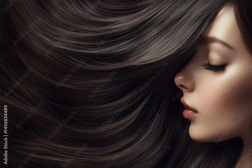 Fototapeta premium woman with long, curly hair is shown with her face turned away from the camera. Concept of mystery and intrigue, as the viewer is left to wonder what the woman is thinking or feeling