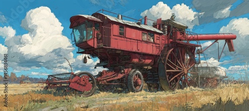 Obraz na płótnie Old vintage combine harvester vehicle machine. Agriculture farming business. Generative AI technology. w salonie