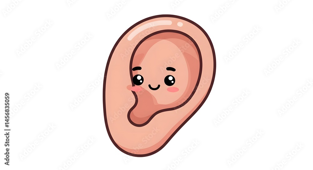 Cute Ear Cartoon Character with a Smiling Expression on White Background Cute Ear Cartoon Character with a Smiling Expression on White Background