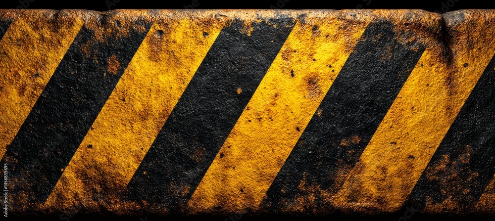 Grunge stripe black and yellow warning line background template. Construction danger safety sign banner. Generative AI technology.