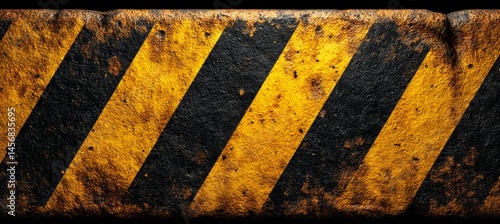 Obraz na płótnie Grunge stripe black and yellow warning line background template. Construction danger safety sign banner. Generative AI technology. w salonie