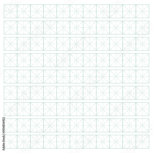 Workbook for writing hieroglyphs. Lined paper for printing. Geometric pattern for school. Realistic lined paper. Simulator for writing Chinese characters. Page of calligraphy exercises. Graph paper.